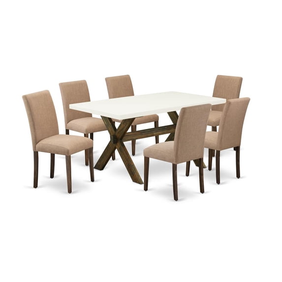 East West Furniture X-Style 7-piece Wood Kitchen Set in Jacobean Brown