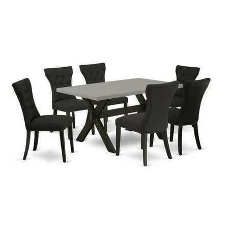 East West Furniture X-Style 7-piece Wood Kitchen Table & Chair Set in Dark Gray