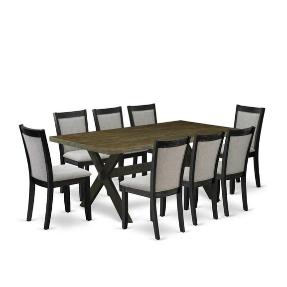 East West Furniture X-Style 9-Piece Wood Dining Set in Black/Jacobean/Gray