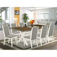 thumbnail image 1 of East West Furniture X077LA206-9 9-Piece Amazing Dining Set a Great Cement Color Dining Table Top and 8 Beautiful Linen Fabric Dining Chairs with Stylish Chair Back, Linen White Finish, 1 of 10