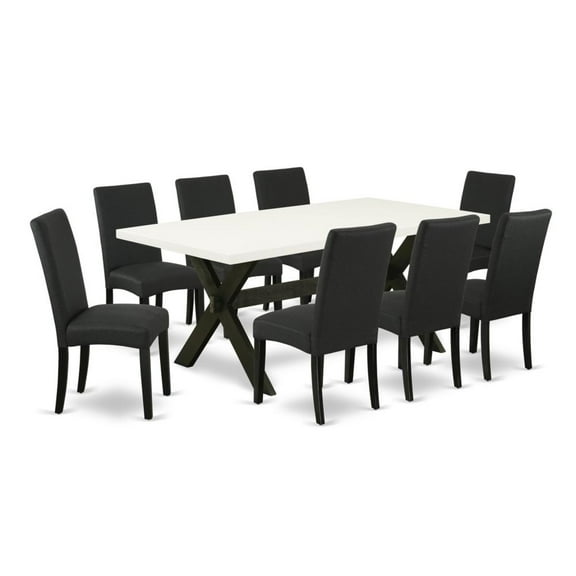 East West Furniture X-Style 9-piece Wood Kitchen Set in White and Black