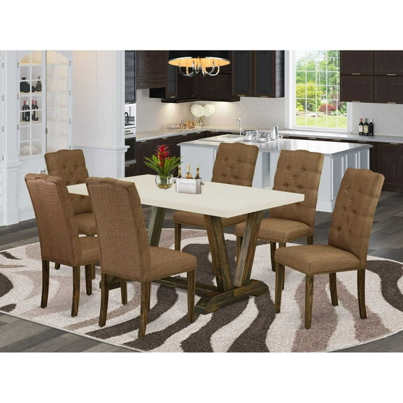 East West Furniture X027CE215-7 - 7-Piece Kitchen Dining Table Set - 6 Dining Chairs and Dinette Table Hardwood Frame