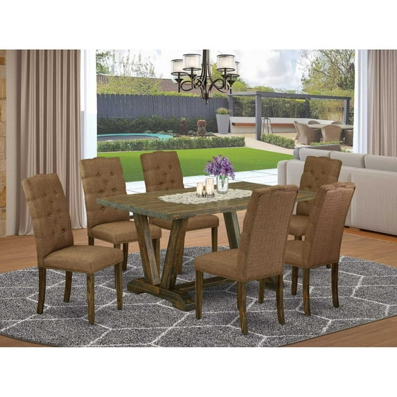 East West Furniture X-Style 7-piece Wood Dining Table Set in Gray