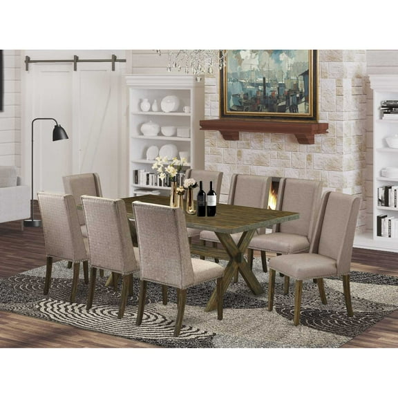 East West Furniture X027EL207-9 - 9-Piece Kitchen Table Set - 8 Padded Parson Chairs and a Rectangular Table Solid Wood Frame