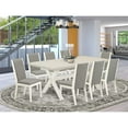 thumbnail image 1 of East West Furniture X027LA206-9 9-Piece Amazing Modern Dining Table Set a Good Linen White Dining Room Table Top and 8 Wonderful Solid Wood Legs and Linen Fabric seat dining chairs with Stylish Chair, 1 of 10