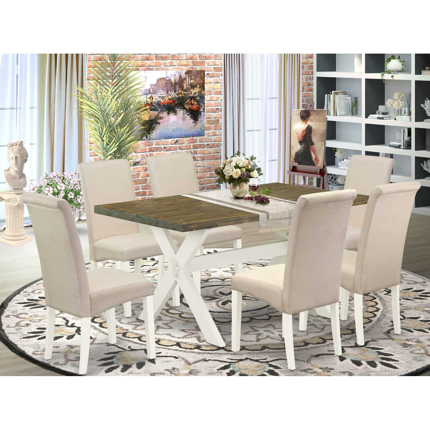 East West Furniture X076BA201-7 7-Pc Kitchen Set - 6 Dining Padded ...