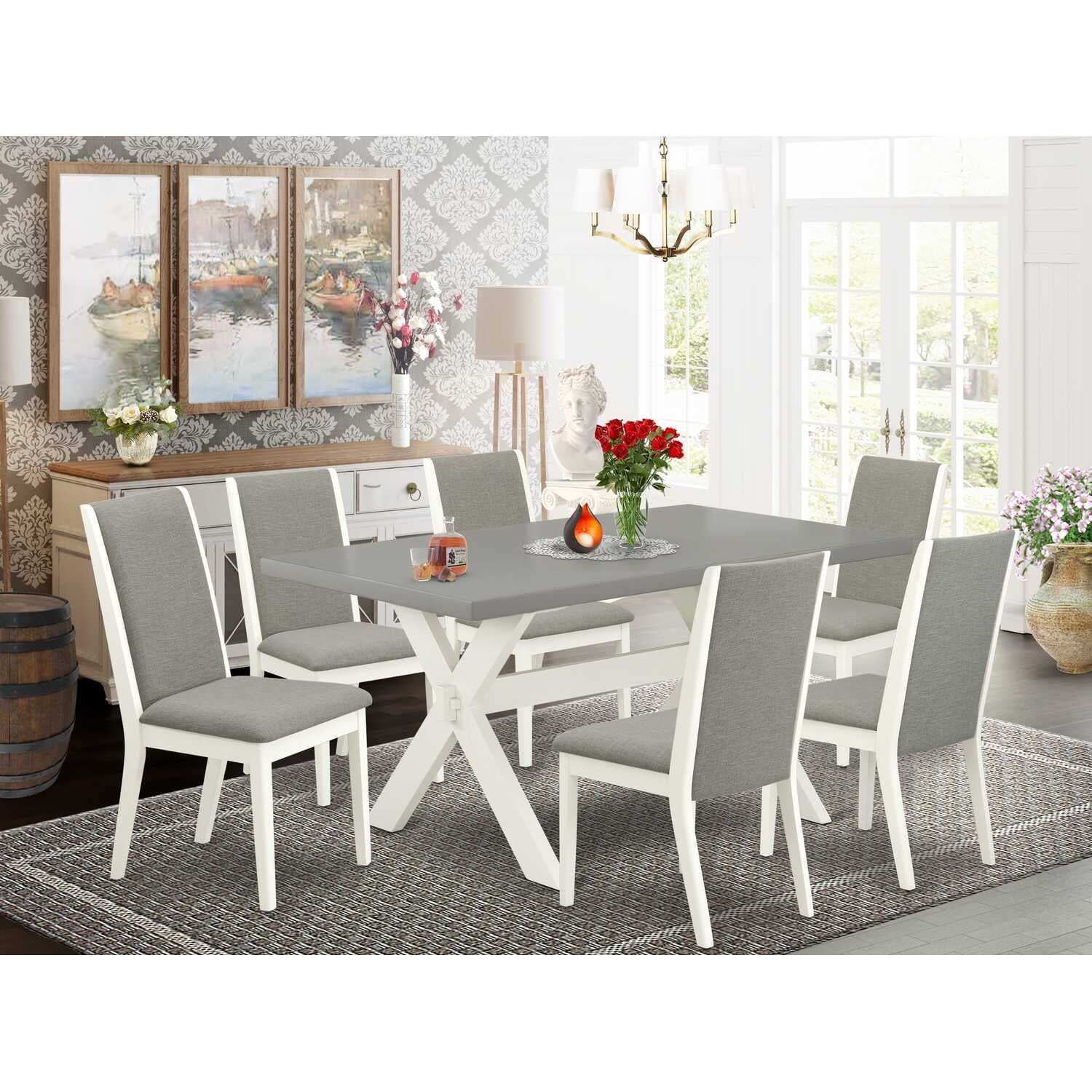Dining Table Set Good East West Furniture X096LA206-7 7-Piece Modern Dining Room Table Set a ...