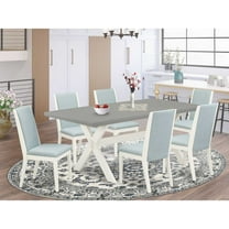 East West Furniture X097LA015-7 7-Piece Modern kitchen table set a Superb Cement Color rectangular Table Top and 6 Awesome Linen Fabric Dining Chairs with Stylish Chair Back, Linen White Finish