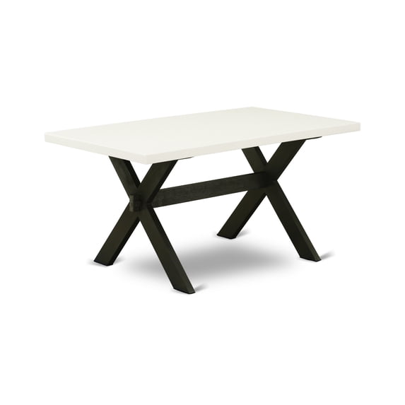 East West Furniture X2-626 3 Piece Kitchen Set - 1 Linen White Dining Room Table and 2 Modern Benches - Stable and Sturdy Constructed - Wire Brushed Black Finish