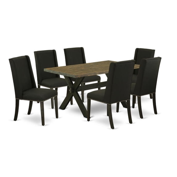 East West Furniture X-Style 7-piece Wood Dinette Table and Chair Set in Black