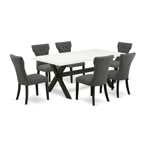 East West Furniture X-Style 7-piece Wood Dining Set in Dark Gotham Gray