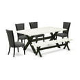 thumbnail image 1 of East West Furniture X627VE650-6 6 Piece Mid Century Dining Set - 4 Dark Gotham Grey Linen Fabric Upholstered Dining Chairs with Nailheads and Linen White Dinner Table - 1 Kitchen Bench - Black Finish, 1 of 3