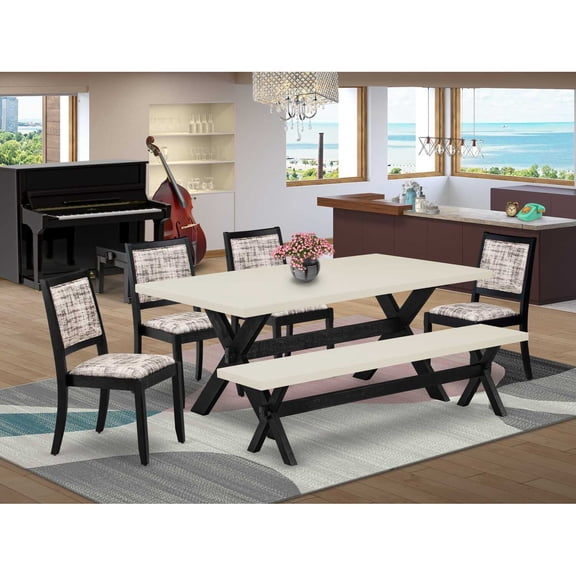 East West Furniture X-Style 6-Piece Dining Table Set in Linen White Finish