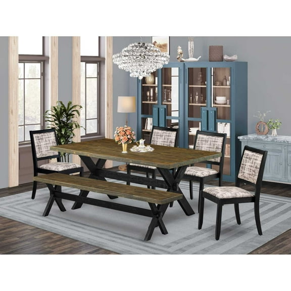 East West Furniture X-Style 6-Piece Diniing Room Set in Distressed Jacobean