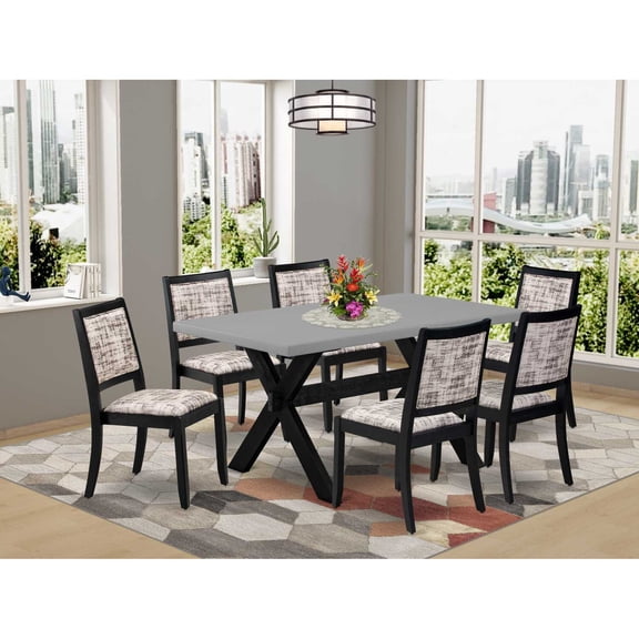 East West Furniture X-Style 7-Piece Mid Century Kitchen Set in Cement Finish