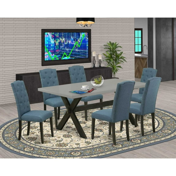 East West Furniture X-Style 7-piece Wood Dining Set in Black and Blue