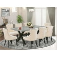 thumbnail image 1 of East West Furniture X697FR102-9 9-Pc Kitchen Dining Room Set - 8 Parson Chairs and 1 Modern Rectangular Cement Breakfast Table Top with Button Tufted Chair Back - Wire Brushed Black Finish, 1 of 10