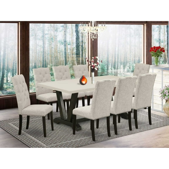 East West Furniture X697Ga650-9 - 9-Piece Dining Room Set - 8 Parson Chairs and a Rectangular Small Dining Table Hardwood Frame