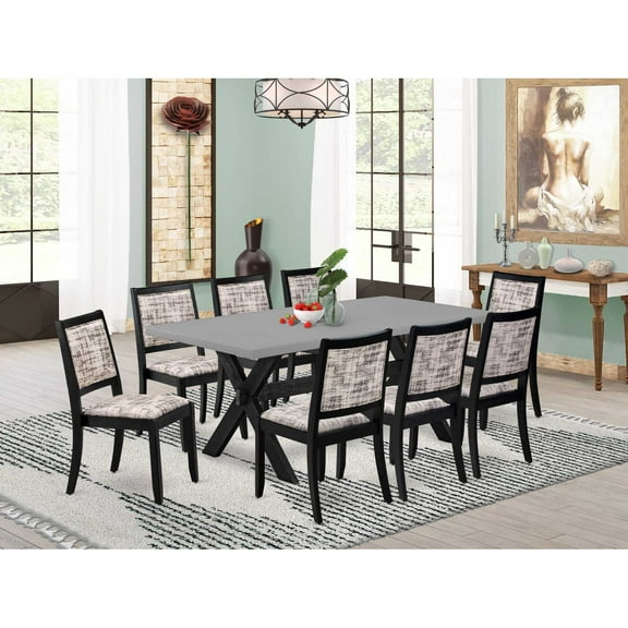 Modern Dining Set - Cement Top Table & 8 Faux Leather Chairs - East West Furniture