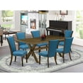 thumbnail image 1 of East West Furniture X777VE721-7 7Pc Dining Table set Includes a Rectangle Table and 6 Parsons Dining Room Chairs with Blue Color Linen Fabric, Distressed Jacobean Finish, 1 of 10