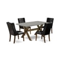 thumbnail image 1 of East West Furniture X796FO749-5 5-Piece Kitchen Table Set consists of 4 Black Pu Leather Parson Dining Chairs Button Tufted with Nailheads and Cement Wooden Dining Table - Distressed Jacobean Finish, 1 of 3