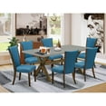 thumbnail image 1 of East West Furniture X797VE721-7 7Pc Modern Dining Table Set Contains a Kitchen Table and 6 Parson Dining Chairs with Blue Color Linen Fabric, Distressed Jacobean and Cement Finish, 1 of 10