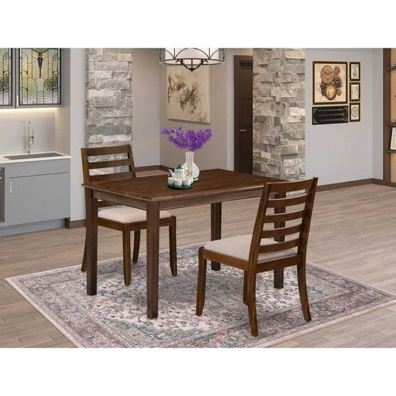 East West Furniture Yarmouth 3-Piece Kitchen Table Set in Walnut Finish