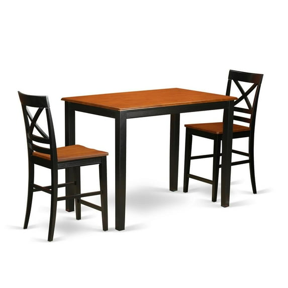 East West Furniture Yarmouth 3-piece Counter Height Dining Set in Black/Cherry