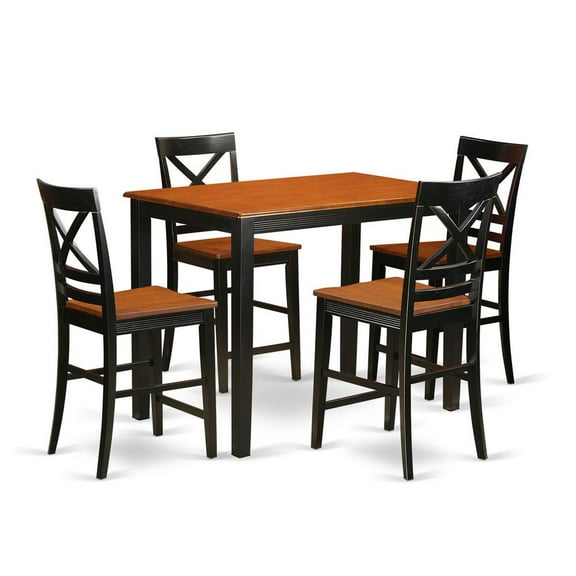 YAQU5-BLK-W 5 Pc counter height Dining room set-pub Dining Table and 4 Dining Chairs.