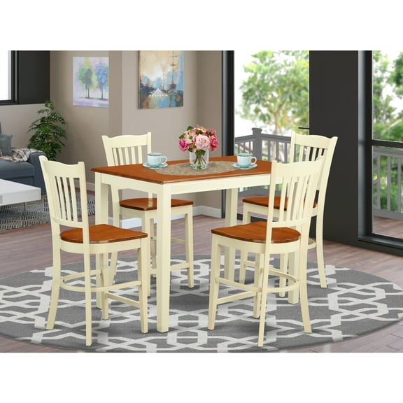 East West Furniture Yarmouth 5-piece Wood Dining Set in Buttermilk/Cherry