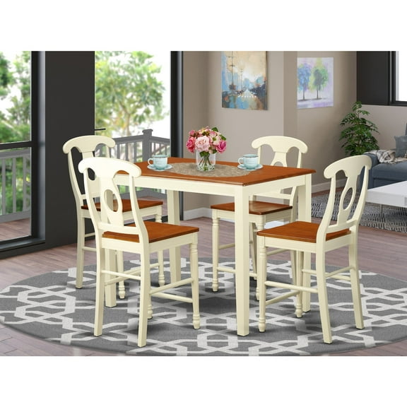 East West Furniture Yarmouth 5-piece Wood Dining Table Set in Buttermilk/Cherry