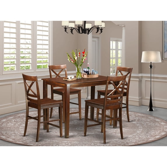 East West Furniture Yarmouth 5-piece Wood Kitchen Set in Mahogany