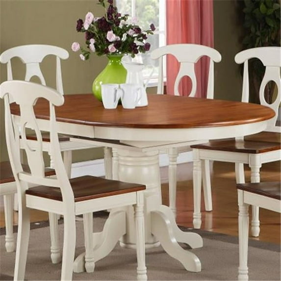 East West KT-WHI-T Kenley Single Pedestal Oval Dining Table 42 in. x 60 in. with 18 in. Butterfly Leaf- Buttermilk & Cherry
