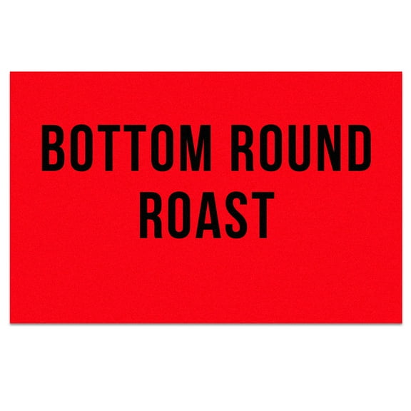 East West Label Bottom Round Roast Die-Cut Greaseproof Printed Label Dayglo Red with Black Print, 1.5" x 3/4" | 1000/Roll