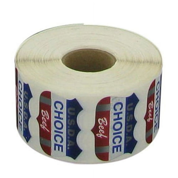 East West Label U.S.D.A. Shield - Choice Beef Die-Cut Greaseproof Merchandising Foil Label Red/White/Blue | 1000/Roll