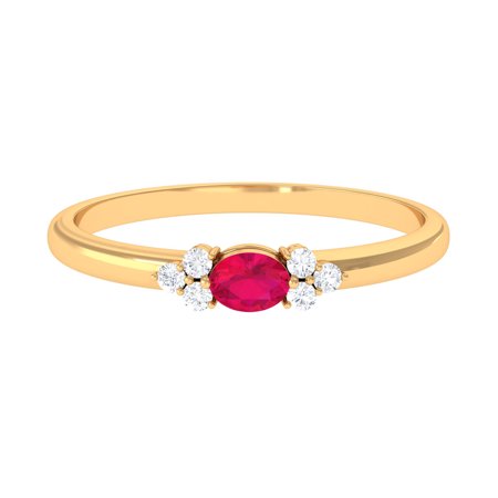 East West Style Oval Ruby Ring with Diamond for Women (0.25 CT, AAA Quality), 14K Yellow Gold, US 5.00