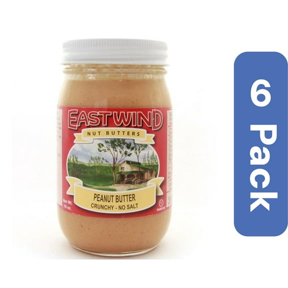 East Wind Natural No Salt Crunchy Peanut Butter 16 oz (Pack of 6)