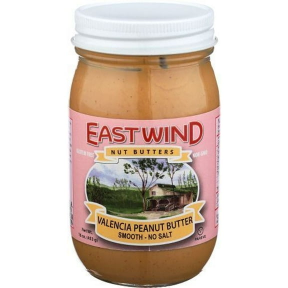East Wind Natural Smooth Peanut Butter, 16 Ounce -- 6 per Case.