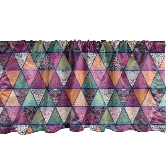 Ambesonne East Valance Pack of 2, Patchwork Triangles Motif, 54"X18", Multicolor