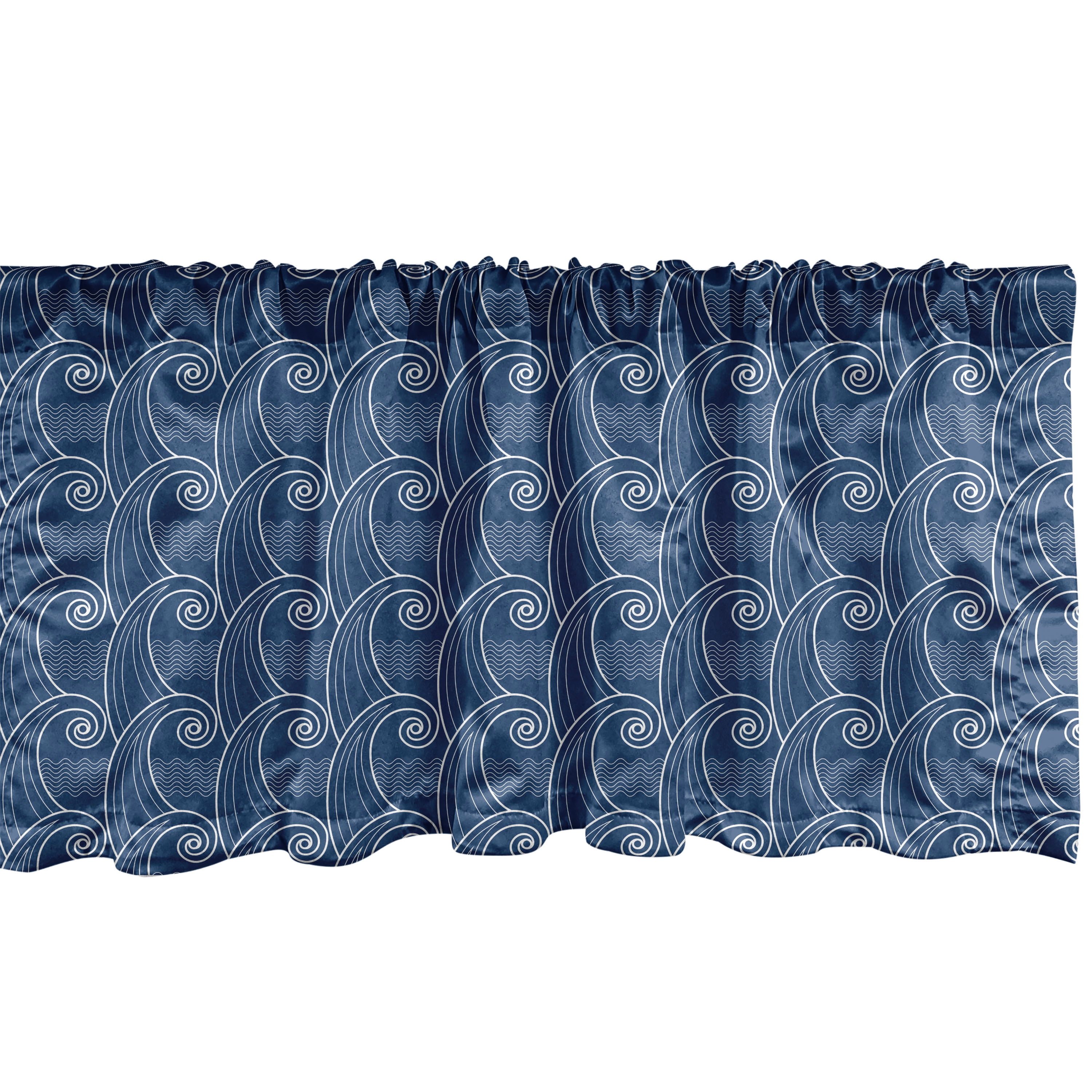 Night Blue and White Japanese Art Sea Waves Valance Set