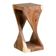 East at Main Cason Solid Wood Twist Teak Wood Hand-Carved and Open Base Design End Table, Brown Set of 1