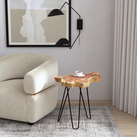 Pattern Edge Timber East at Main's Natura Rustic Accent Teak Wood Side Table with Iron Legs ...