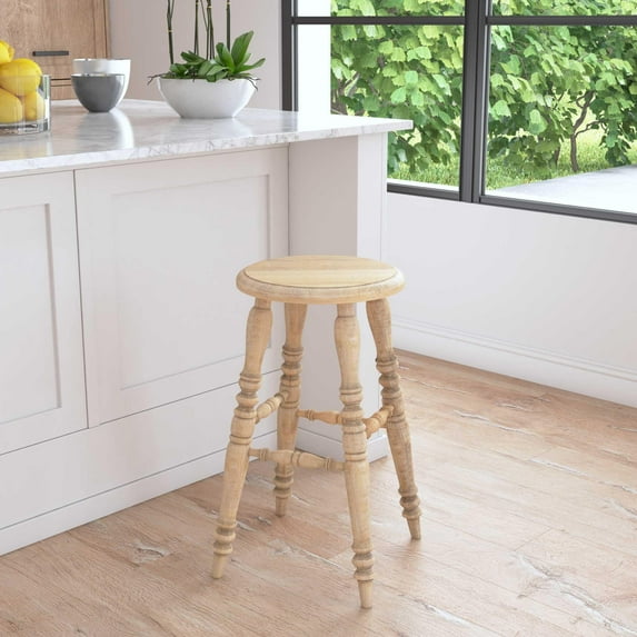 East at Main Backless Wooden Counter Bar Stool, Off-White (Set of 1)
