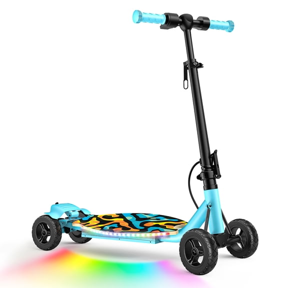 East doll 24V 4 Wheel Electric Scooter for Kids Ages 8-12, 250W Brushless Motor, Max 10 MPH & 8.5 Miles, LED Lights, 5 Speed, Rear Brake, Tiltable Handle Kids E-Scooter, Blue