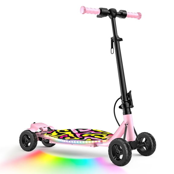 East doll 24V 4 Wheel Electric Scooter for Kids Ages 8-12, 250W Brushless Motor, Max 10 MPH & 8.5 Miles, LED Lights, 5 Speed, Rear Brake, Tiltable Handle Kids E-Scooter, Pink