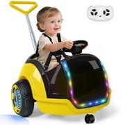 East doll Toddler Push Car, 12V Electric Ride on Toy for Kids Aged 18M-3Y, Remote Control, 360°Spin, 5-Point Safety Belt, 1.3-2.5MPH, Music, Horn, Yellow
