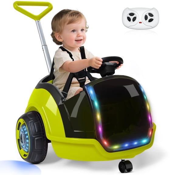 East doll 12V Electric Ride on Toy, Toddler Push Car for Kids Aged 18M-3Y, Baby Car with Remote Control, 360°Spin, 5-Point Safety Belt, 1.3-2.5MPH, Music, Horn, Green