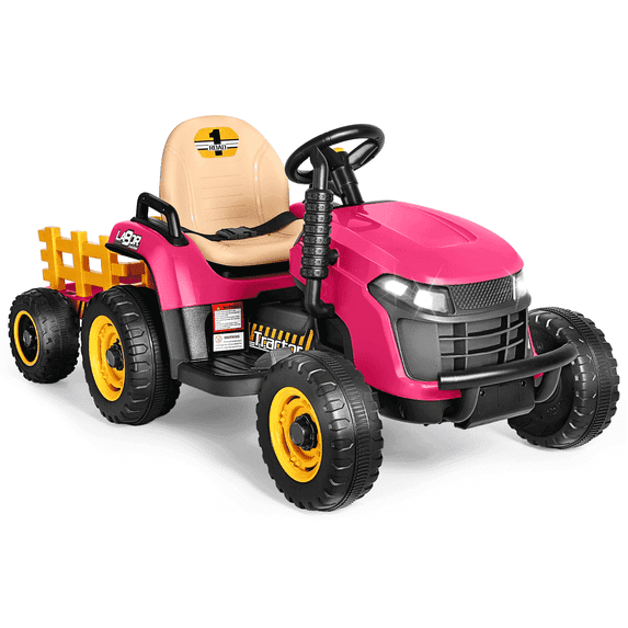 East doll 12V Ride on Tractor with Tiltable & Detachable Trailer, up to 3.1Mph Truck with Parental Remote, Music Player, Bluetooth Function & Headlight