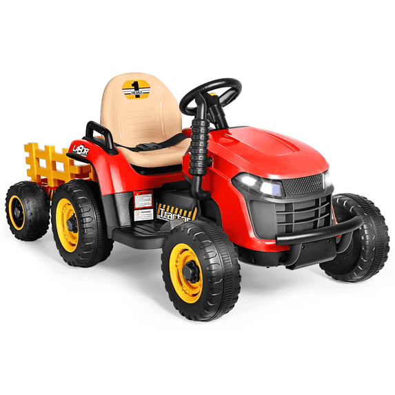 East doll 12V Ride on Tractor with Tiltable & Detachable Trailer, up to 3.1Mph Truck with Parental Remote, Music Player & Bluetooth Function, Headlight