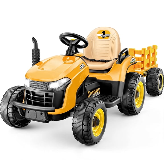 East doll 12V Ride on Tractor with Tiltable & Detachable Trailer, up to 3.1Mph Truck with Parental Remote, Music Player, Bluetooth Function & Headlight